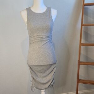 Lulu's Gray Midi Dress with Ruched Detail